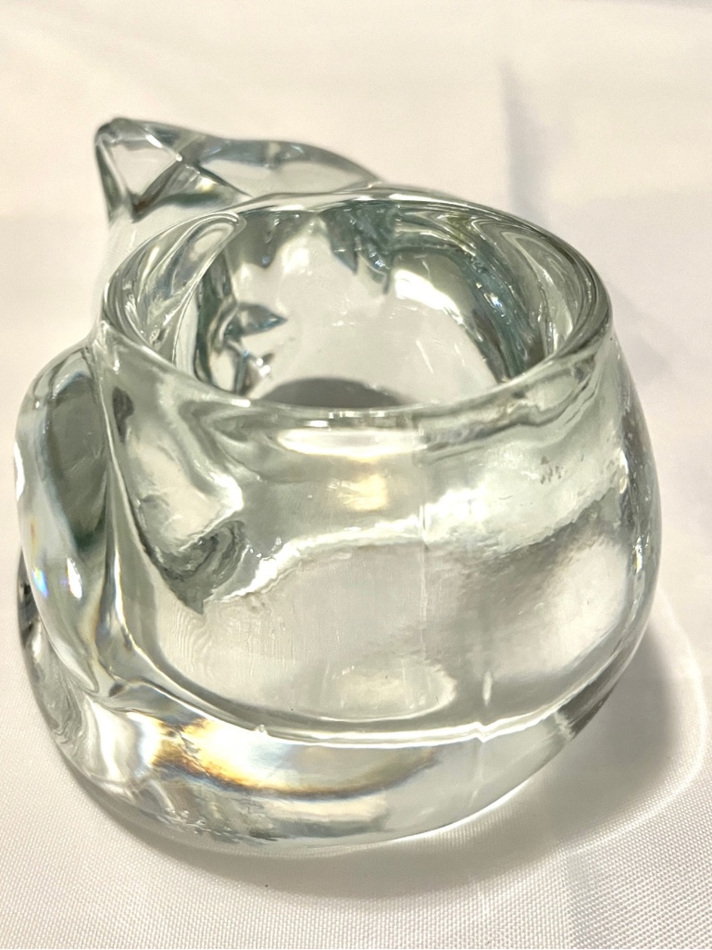 Vintage Sleeping Cat Candle Holder Indiana Glass Clear for Votive or Tea Light